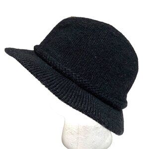 Vintage Women's Everitt Knit Bucket Hat Black Braided Band Made in USA Boho Y2K
